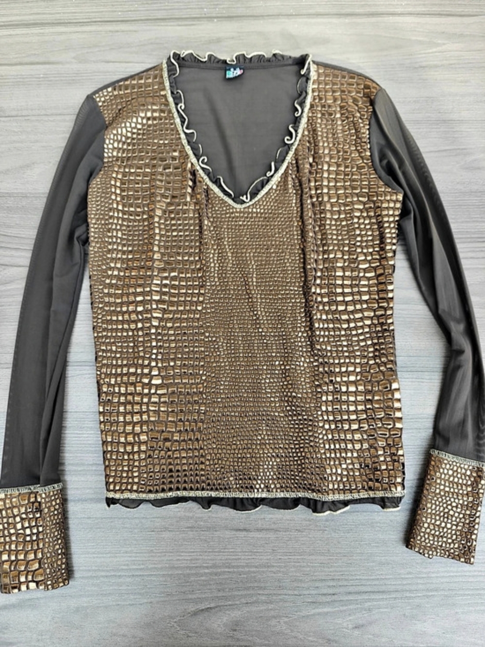 Cappopera Embellished Long Sleeve Top in Brown & Black Like New
